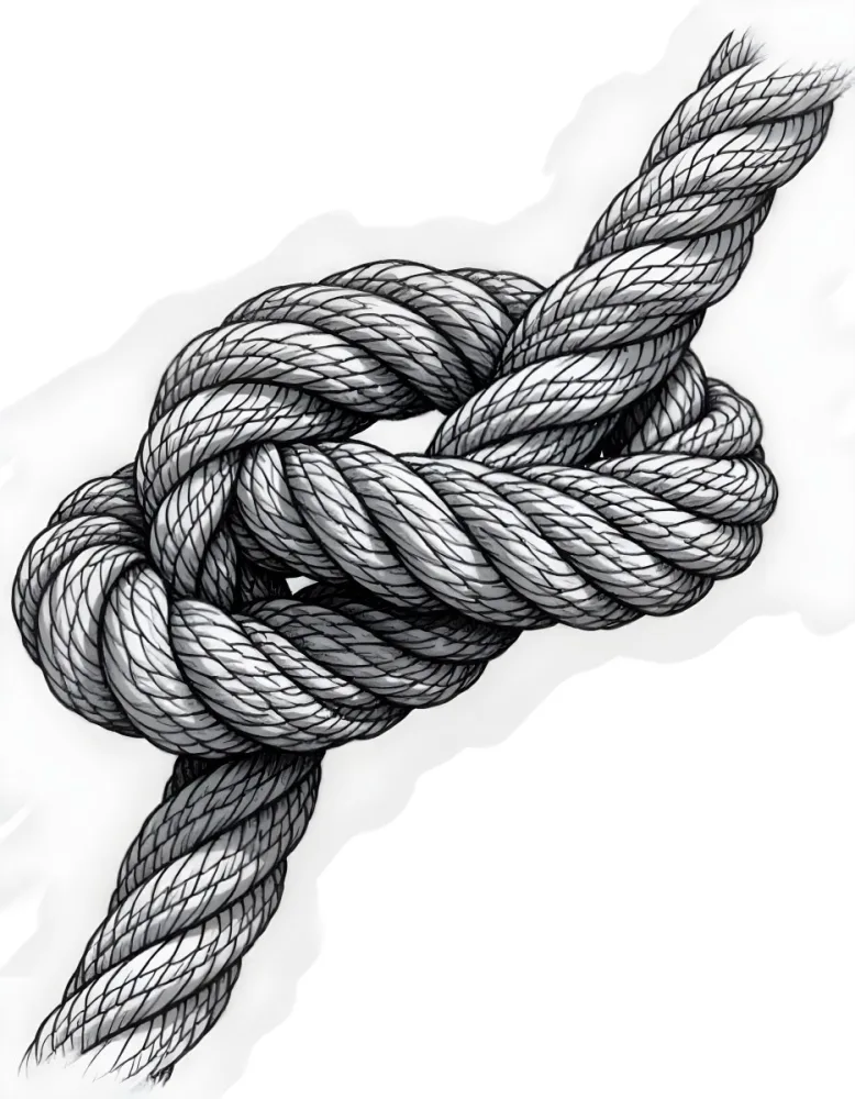 A Detailed Drawing Of A Rope Tied In A Knot Showcasing The Intricate Texture And Form Of The Intertwined Strands On White Background 5 4644