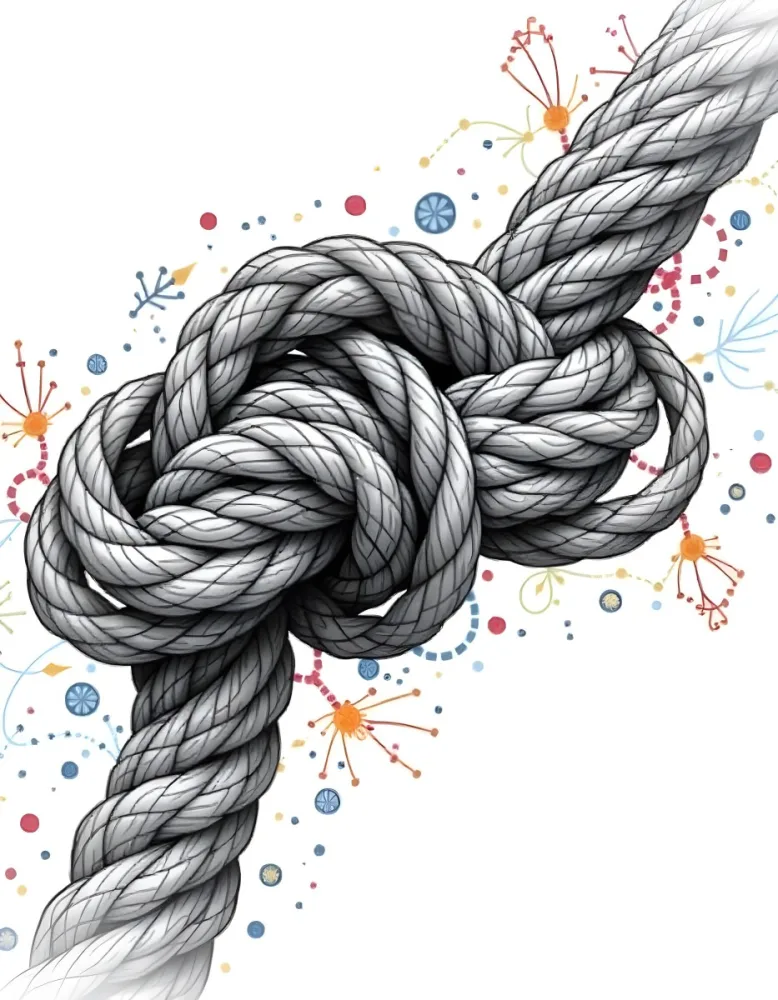 A Detailed Drawing Of A Rope Tied In A Knot Showcasing The Intricate Texture And Form Of The Intertwined Strands On White Background 6 0d0e