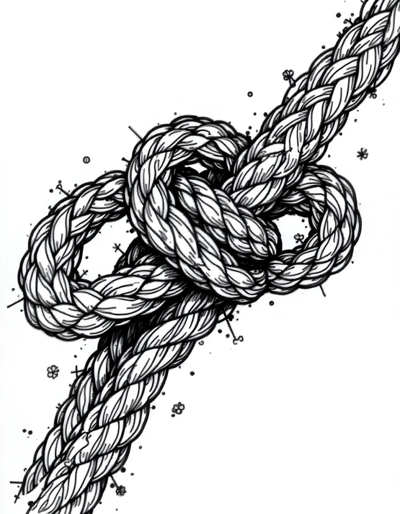 A Detailed Drawing Of A Rope Tied In A Knot Showcasing The Intricate Texture And Form Of The Intertwined Strands On White Background 7 8f9e