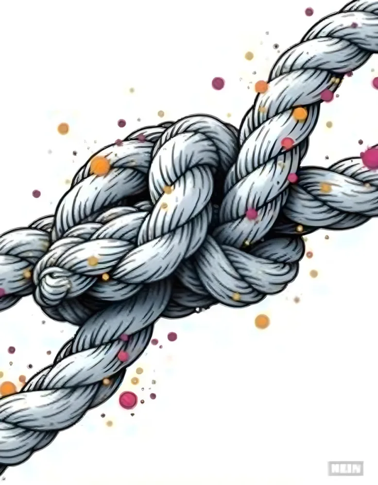 A Detailed Drawing Of A Rope Tied In A Knot Showcasing The Intricate Texture And Form Of The Intertwined Strands On White Background 8 6dc2