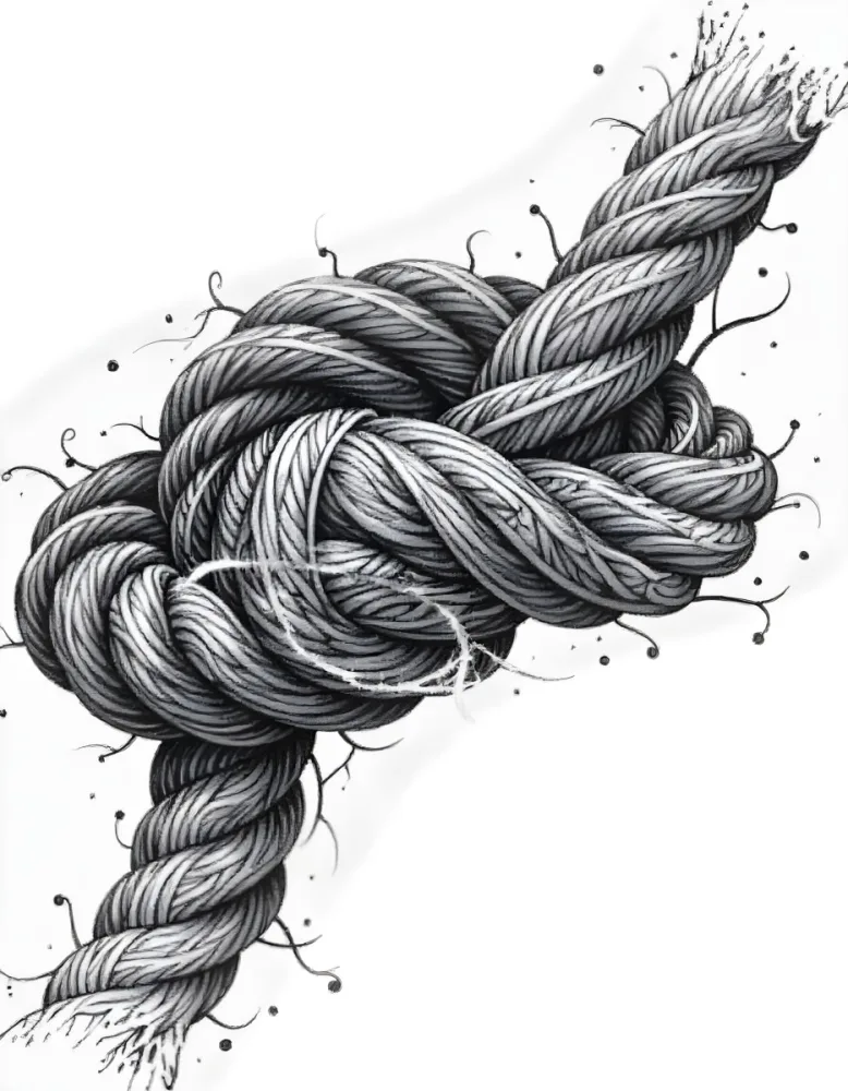 A Detailed Drawing Of A Rope Tied In A Knot Showcasing The Intricate Texture And Form Of The Intertwined Strands On White Background 9 B213