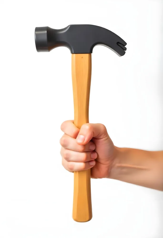 A Fair Skin Hand Holding A Hammer With A Wooden Handle White Background 10 C1e0