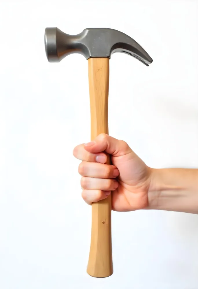 A Fair Skin Hand Holding A Hammer With A Wooden Handle White Background 12 4868