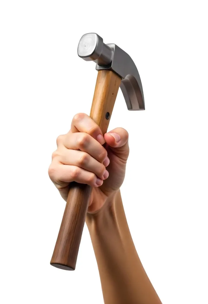 A Fair Skin Hand Holding A Hammer With A Wooden Handle White Background 21 1d9b