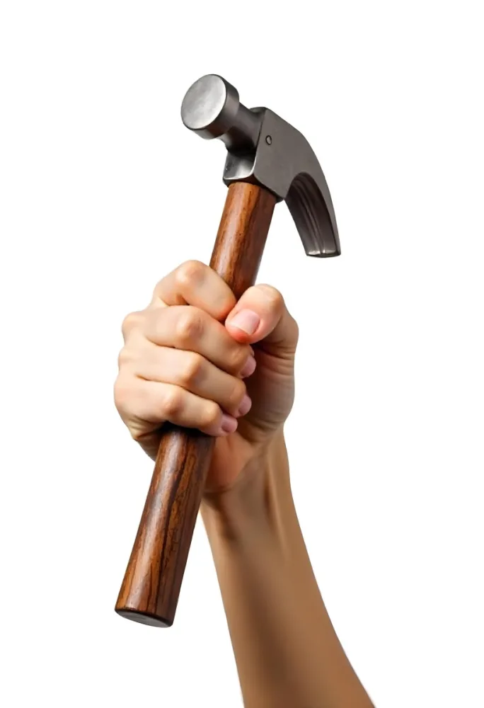 A Fair Skin Hand Holding A Hammer With A Wooden Handle White Background 25 5a07
