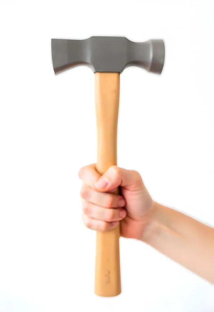 A Fair Skin Hand Holding A Hammer With A Wooden Handle White Background 32 25e1