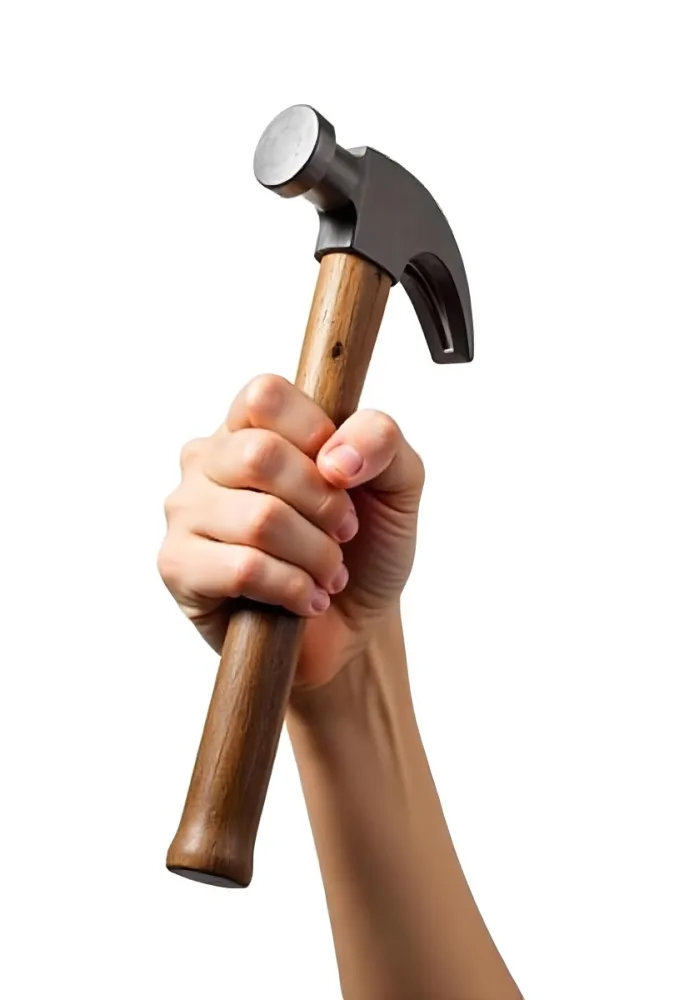 A Fair Skin Hand Holding A Hammer With A Wooden Handle White Background 5 Ce79
