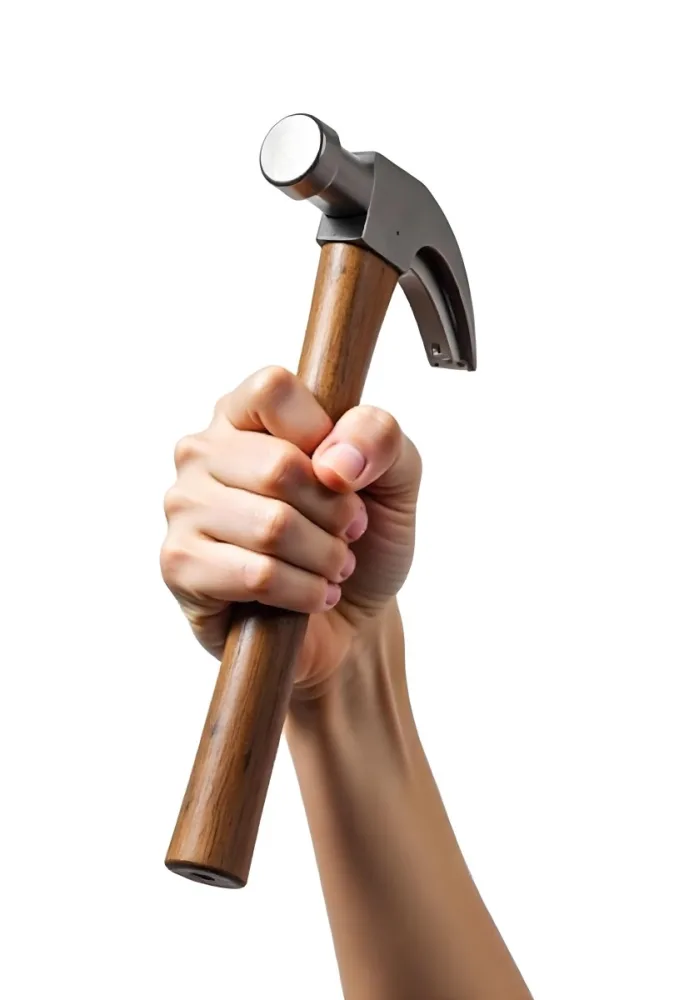 A Fair Skin Hand Holding A Hammer With A Wooden Handle White Background 6 1469