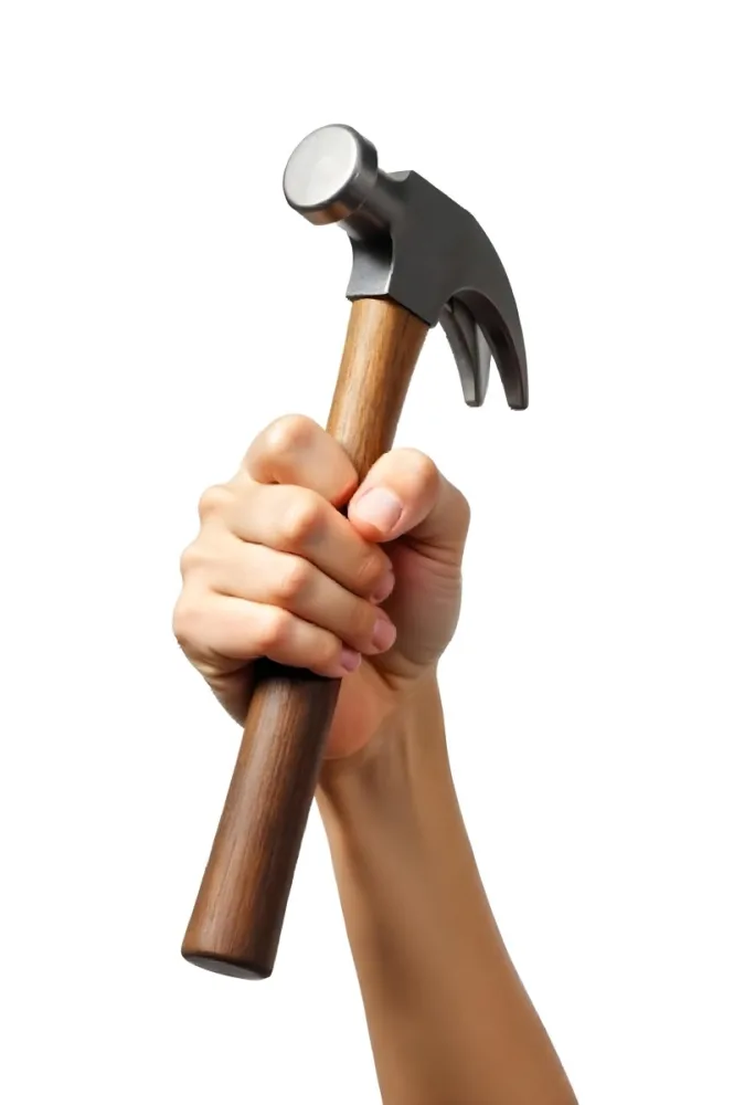 A Fair Skin Hand Holding A Hammer With A Wooden Handle White Background 7 4eb8