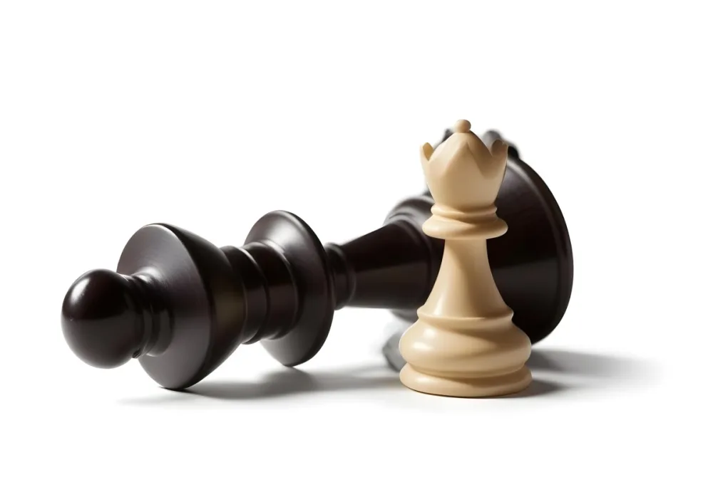 A Fallen Black King Chess Piece Next To A White Pawn On A White Background Dramatic Lighting Studio Shot Victory Concept Strategy Game 2 D0e8