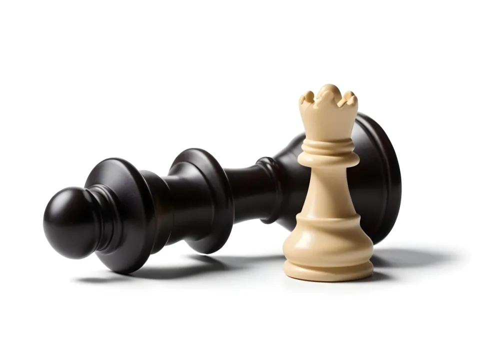 A Fallen Black King Chess Piece Next To A White Pawn On A White Background Dramatic Lighting Studio Shot Victory Concept Strategy Game 6 50f1