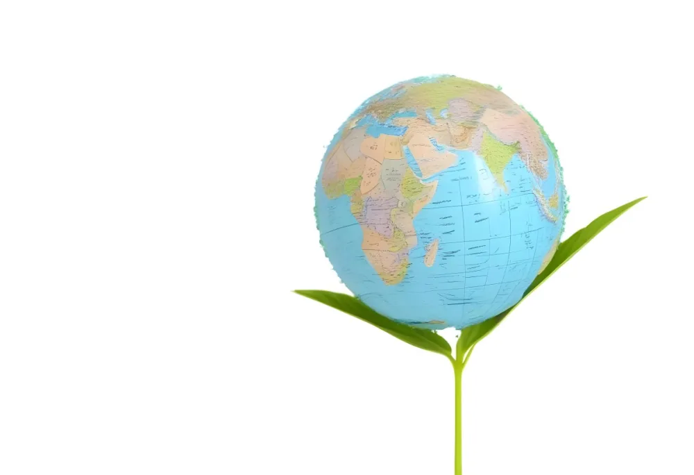 A Globe On Top Of A Green Plant With Two Leaves The Background Is Plain White 6 0099