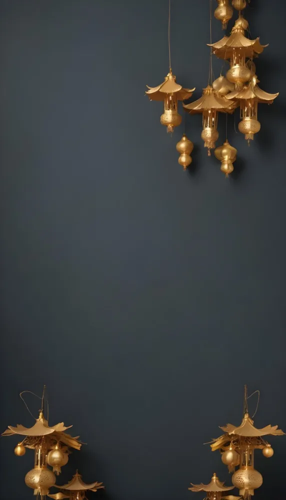 A Group Of Golden Lanterns Hanging Against A Dark Background 12 653c