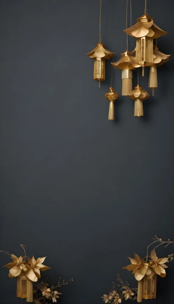 A Group Of Golden Lanterns Hanging Against A Dark Background 2 8017