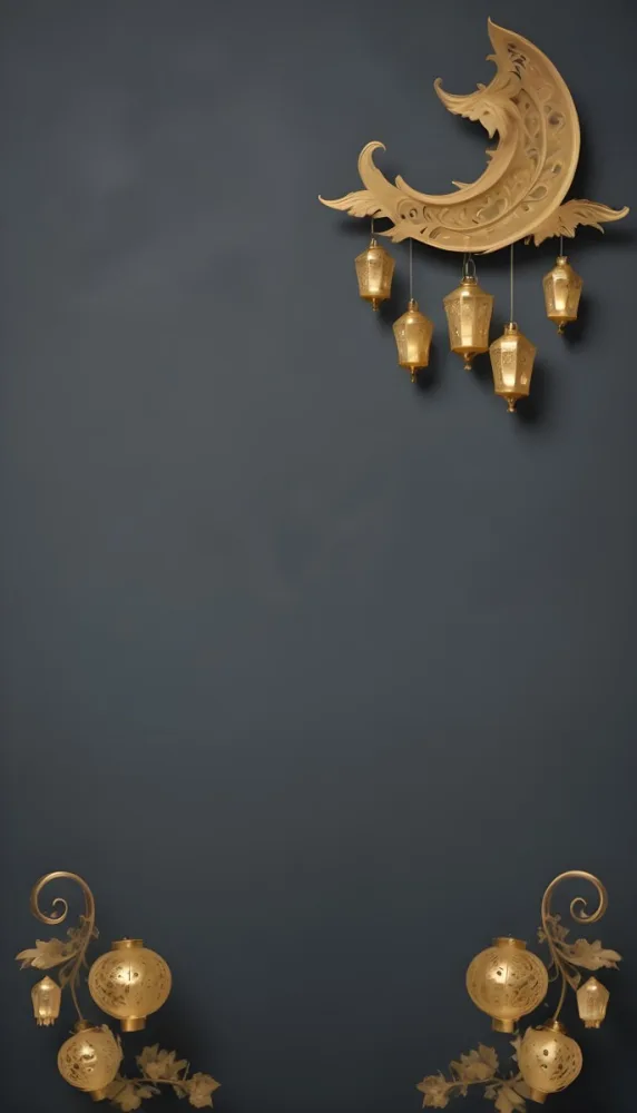 A Group Of Golden Lanterns Hanging Against A Dark Background 3 43d2