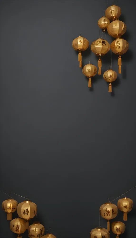 A Group Of Golden Lanterns Hanging Against A Dark Background 8 4aa2