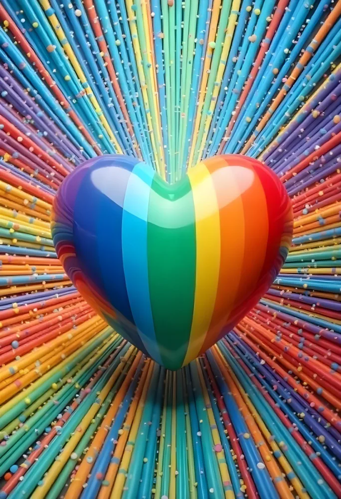 A Heart With Rainbow Colors And A Glossy Finish Vibrant Colors Radiating From The Center Creating A Dynamic And Eye Catching Background Love And Pride 5 07d8