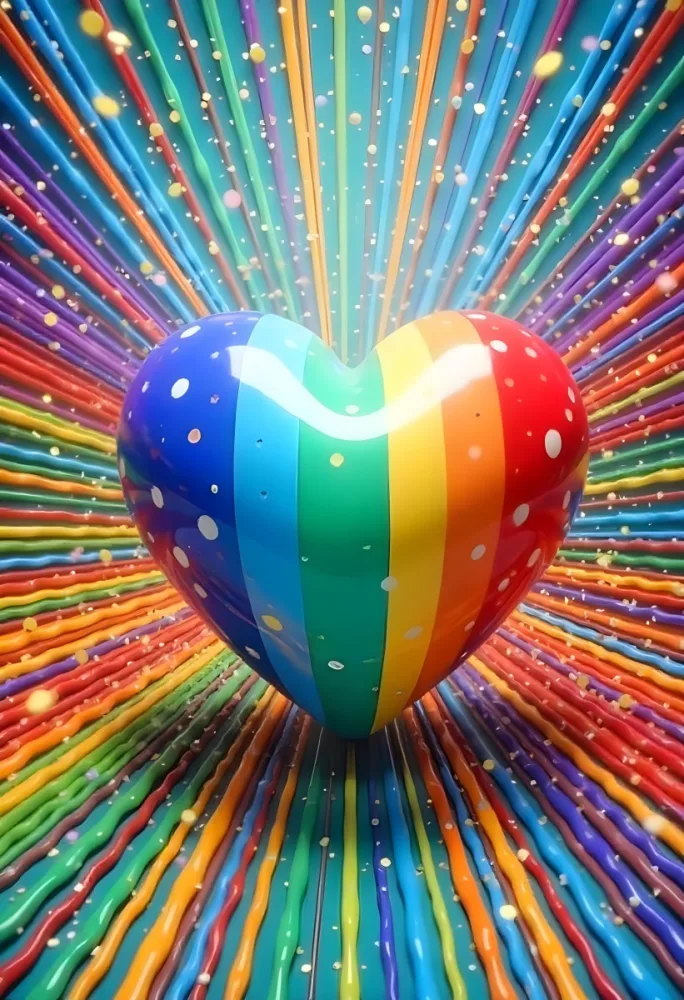 A Heart With Rainbow Colors And A Glossy Finish Vibrant Colors Radiating From The Center Creating A Dynamic And Eye Catching Background Love And Pride 9 E5f5