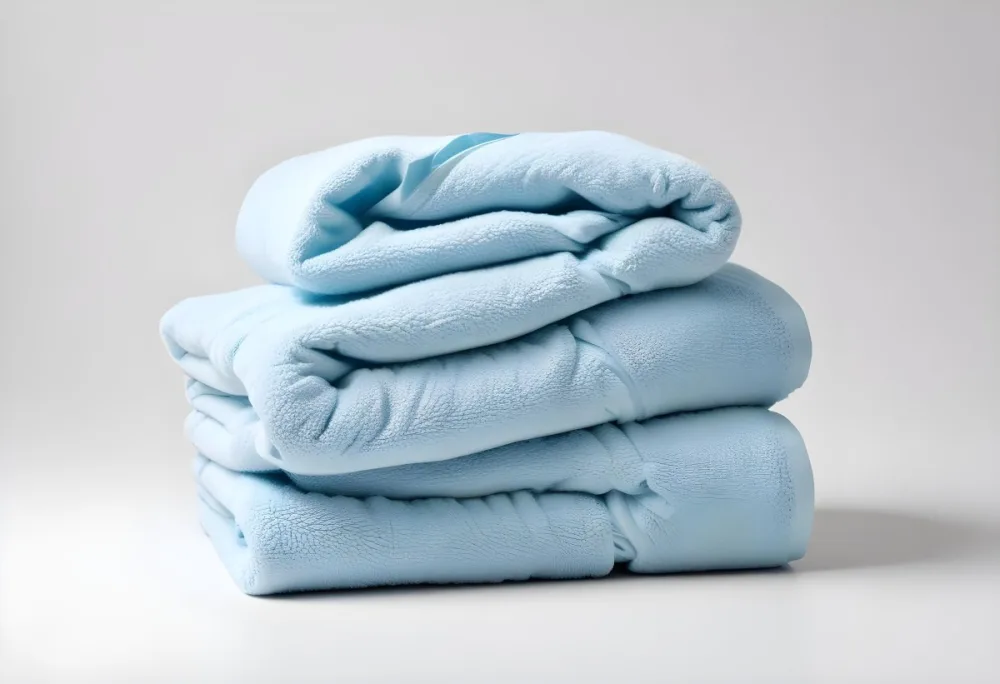 A Light Blue Towel Terrycloth Texture Folded And Crumpled Soft And Absorbent For Drying Or Cleaning On A White Background 2 997e