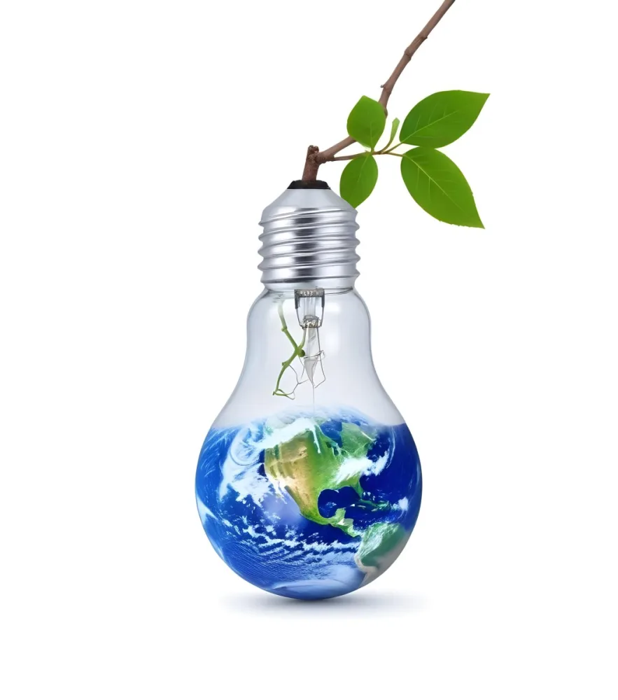 A Light Bulb With The Planet Earth Inside And A Branch With Green Leaves Coming Out Of The Top On A Green Background 14 37a8