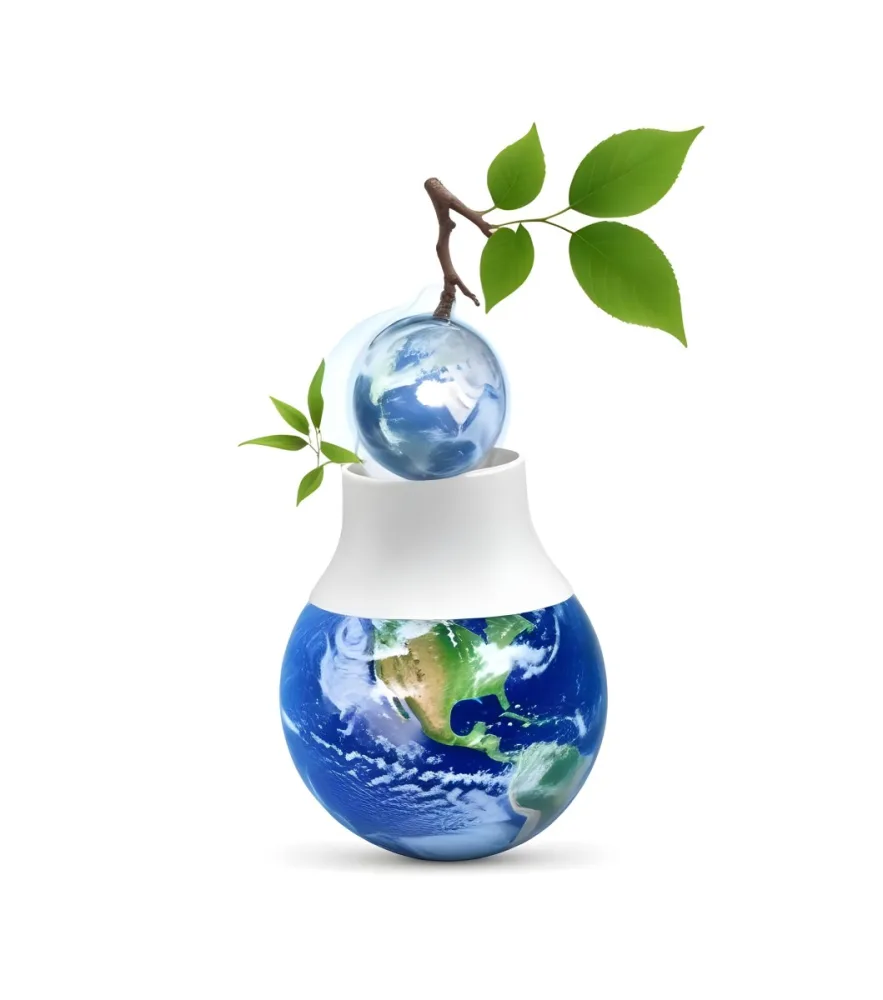A Light Bulb With The Planet Earth Inside And A Branch With Green Leaves Coming Out Of The Top On A Green Background 21 103e