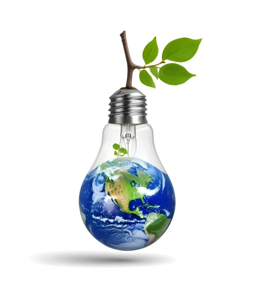 A Light Bulb With The Planet Earth Inside And A Branch With Green Leaves Coming Out Of The Top On A Green Background 30 455d