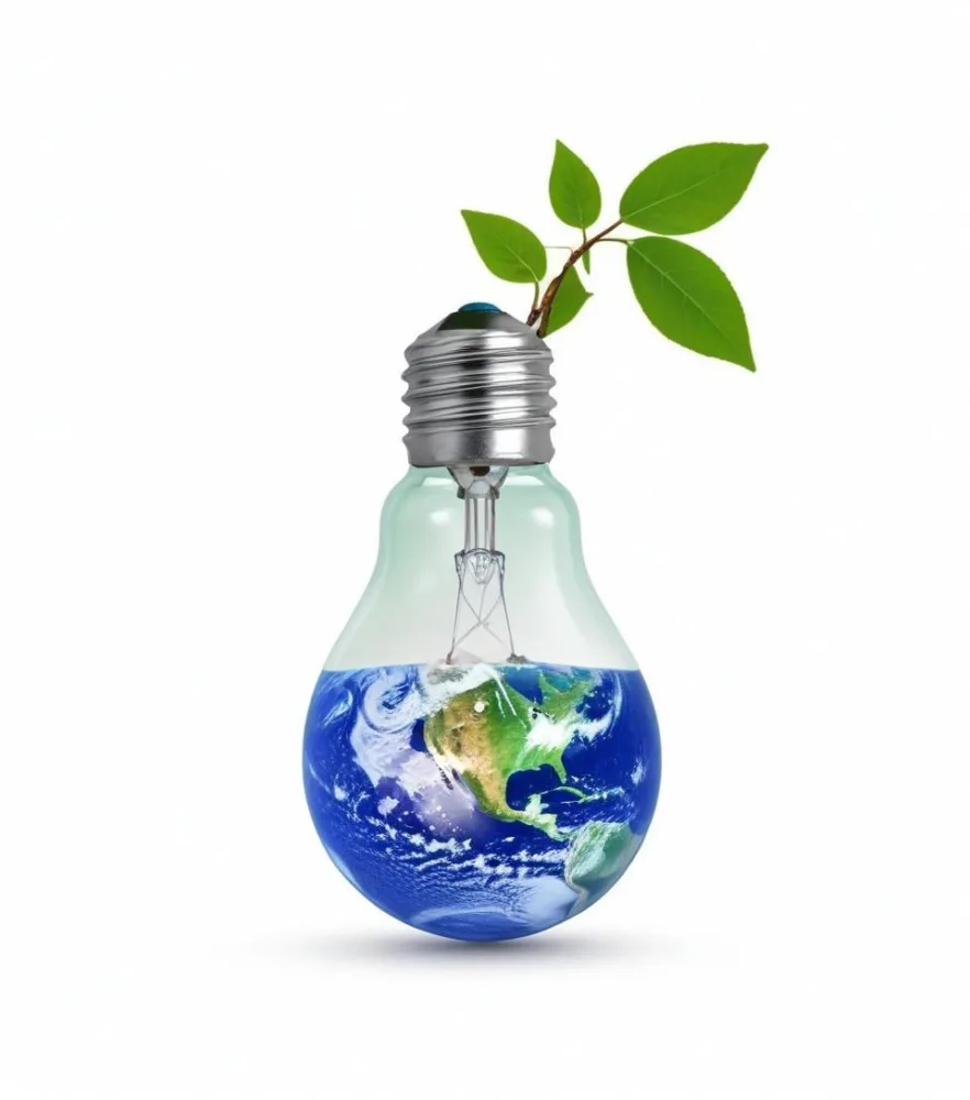 A Light Bulb With The Planet Earth Inside And A Branch With Green Leaves Coming Out Of The Top On A Green Background 35 0160