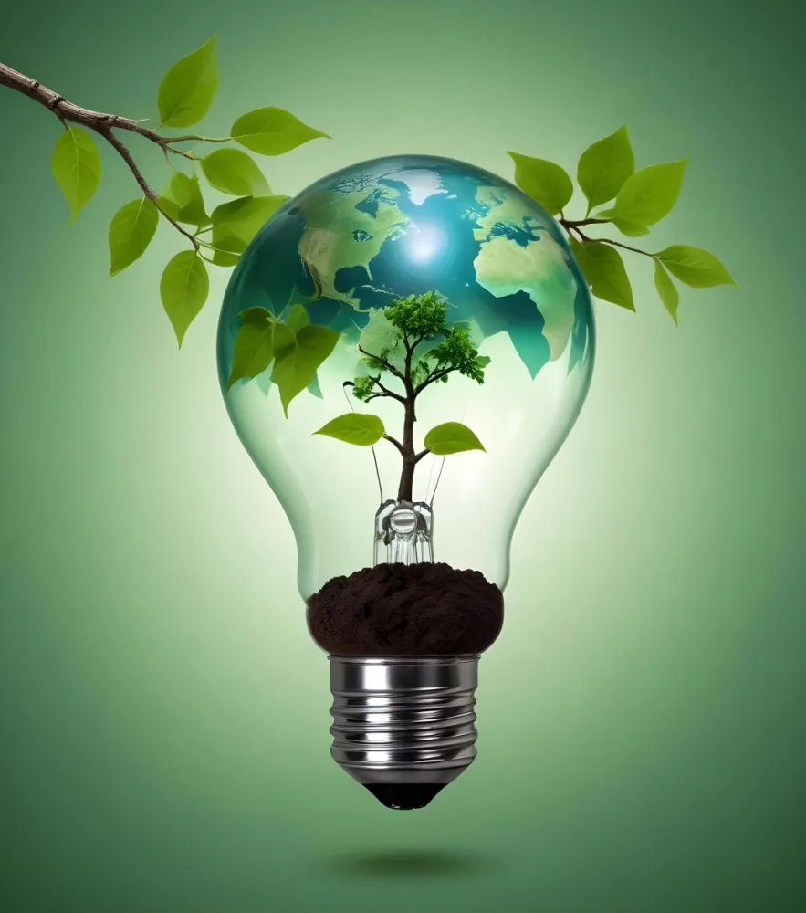 A Light Bulb With The Planet Earth Inside And A Branch With Green Leaves Coming Out Of The Top On A Green Background 39 96fc