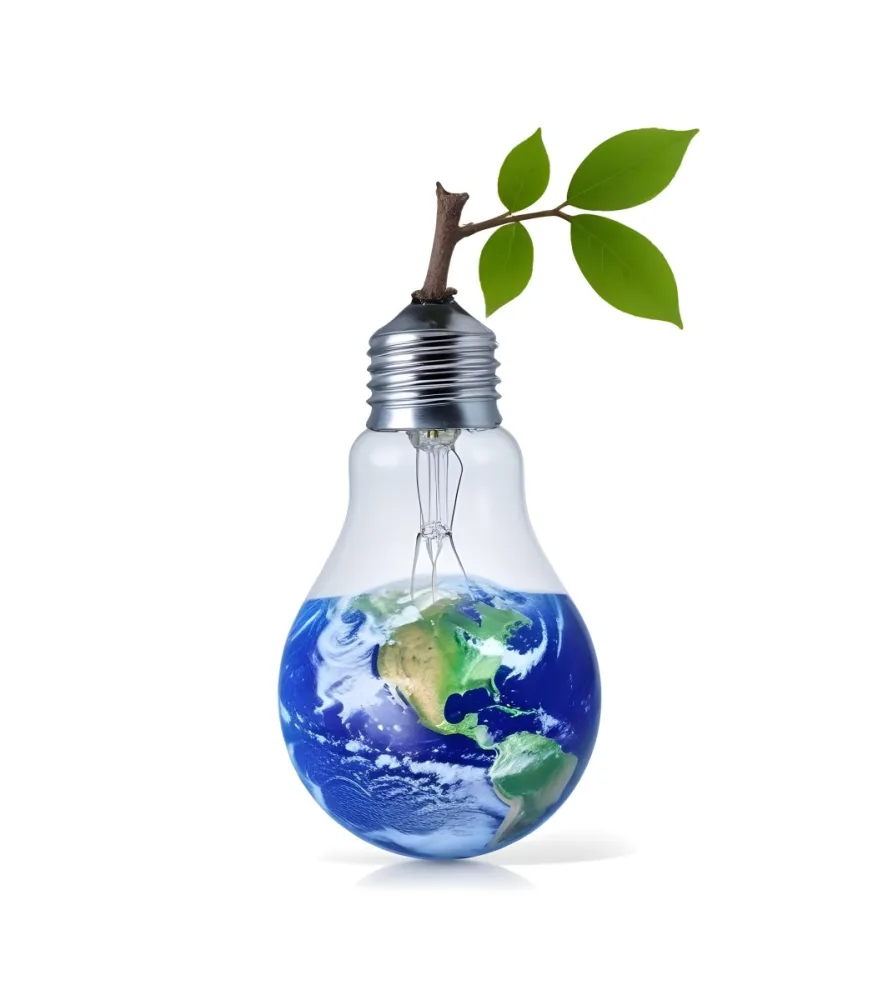 A Light Bulb With The Planet Earth Inside And A Branch With Green Leaves Coming Out Of The Top On A Green Background 51 Ab62