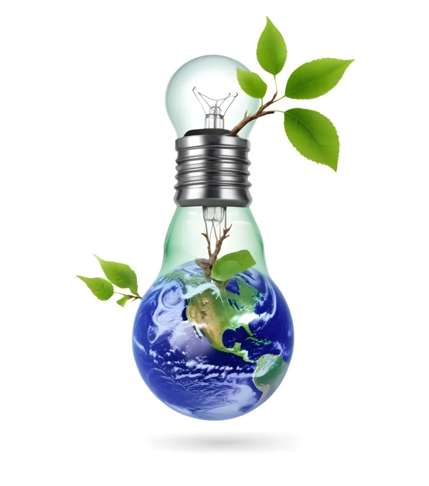 A Light Bulb With The Planet Earth Inside And A Branch With Green Leaves Coming Out Of The Top On A Green Background 55 C664