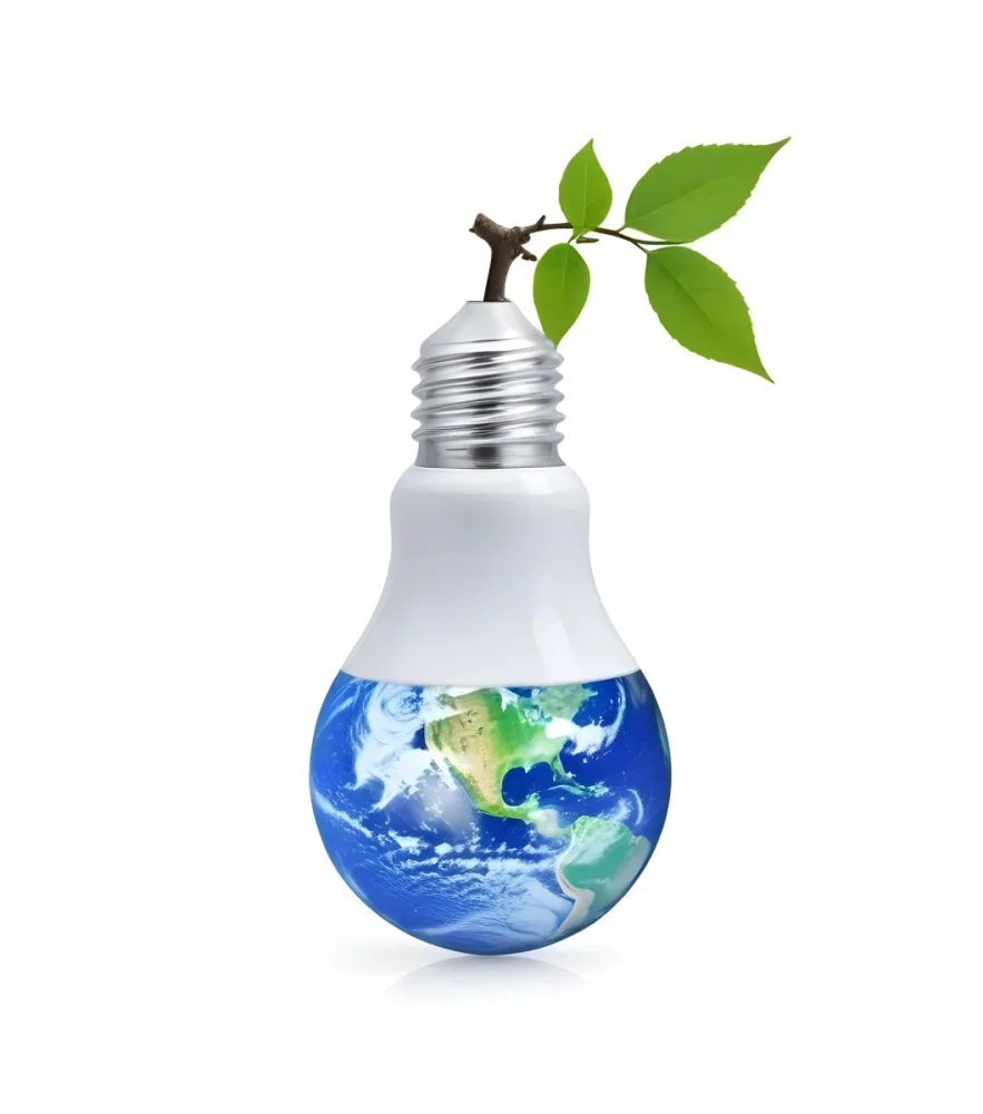 A Light Bulb With The Planet Earth Inside And A Branch With Green Leaves Coming Out Of The Top On A Green Background 59 5fcb