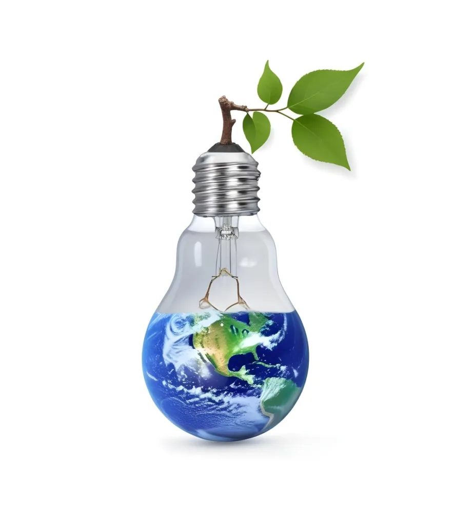 A Light Bulb With The Planet Earth Inside And A Branch With Green Leaves Coming Out Of The Top On A Green Background 60 Ae79