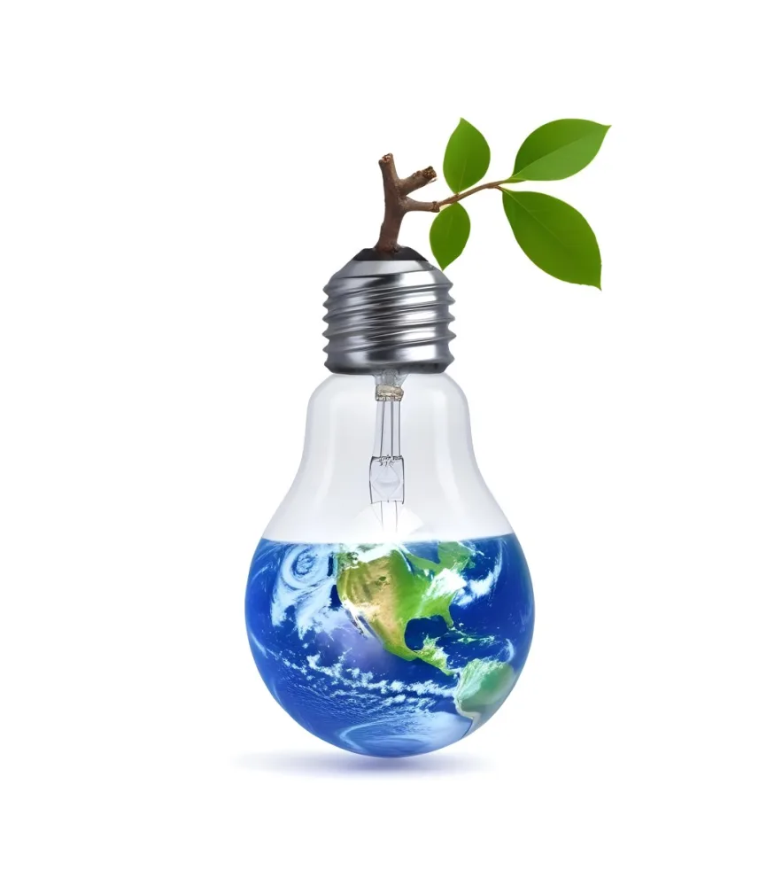 A Light Bulb With The Planet Earth Inside And A Branch With Green Leaves Coming Out Of The Top On A Green Background 62 397d
