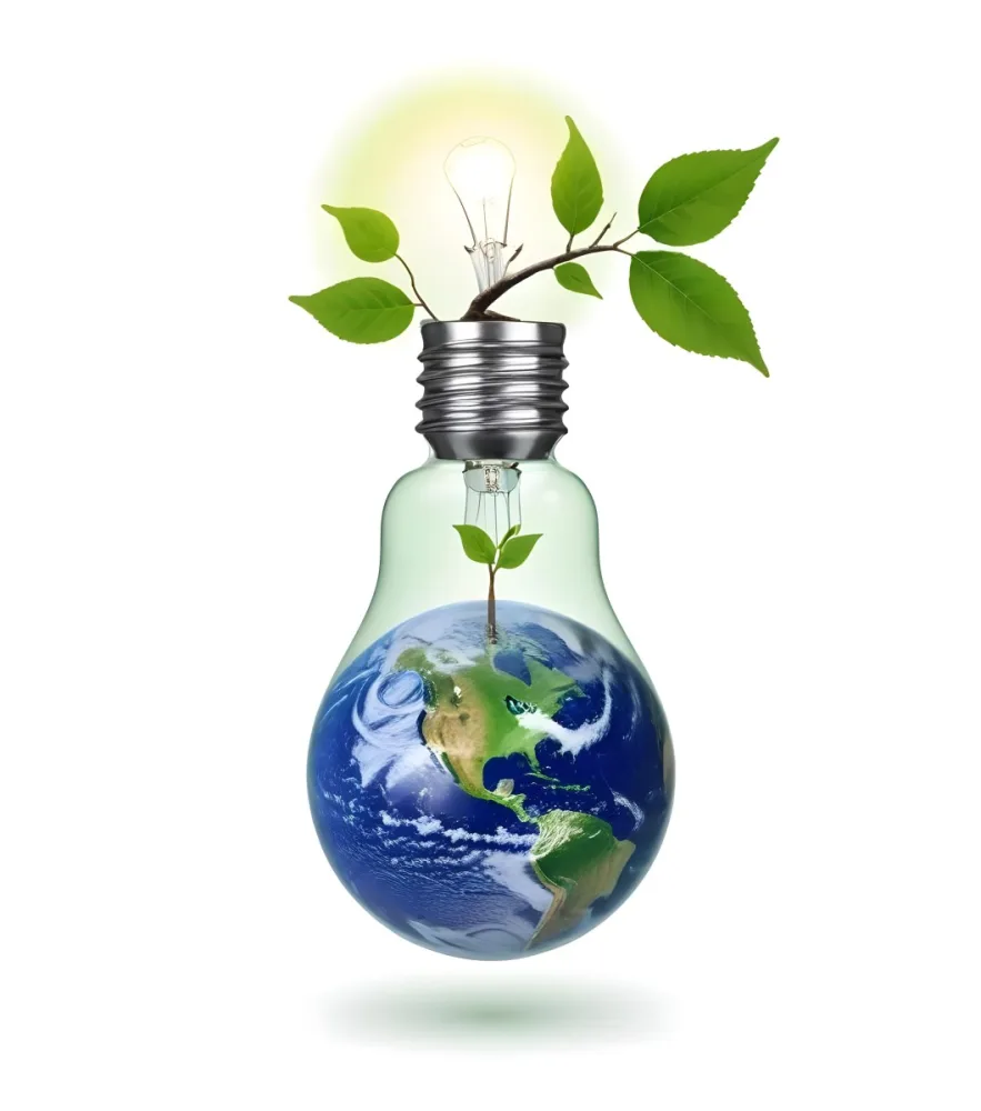 A Light Bulb With The Planet Earth Inside And A Branch With Green Leaves Coming Out Of The Top On A Green Background 64 E5f6