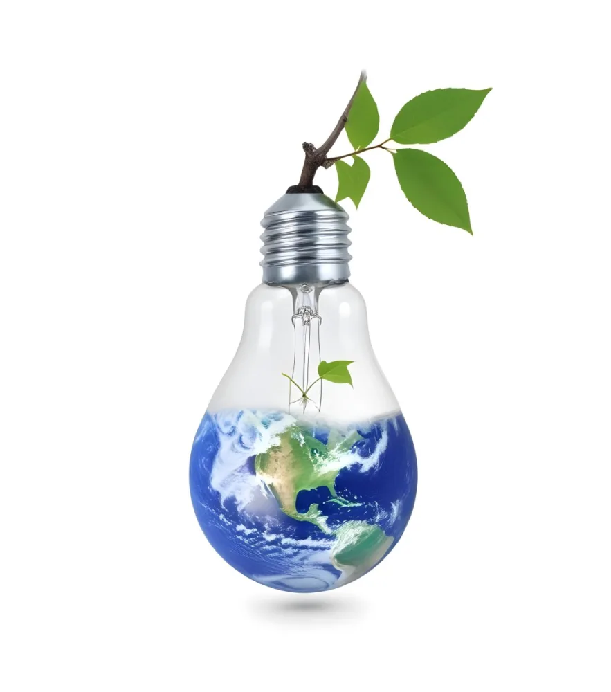 A Light Bulb With The Planet Earth Inside And A Branch With Green Leaves Coming Out Of The Top On A Green Background 67 Ec25