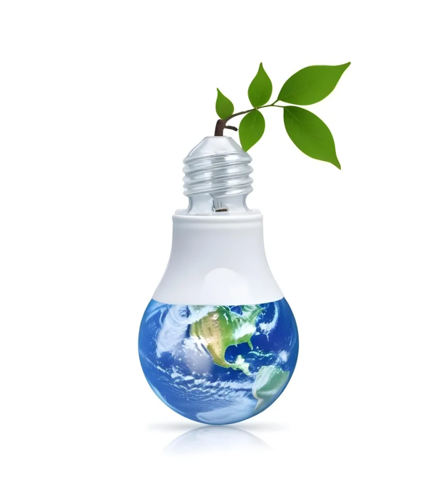 A Light Bulb With The Planet Earth Inside And A Branch With Green Leaves Coming Out Of The Top On A Green Background 68 206c