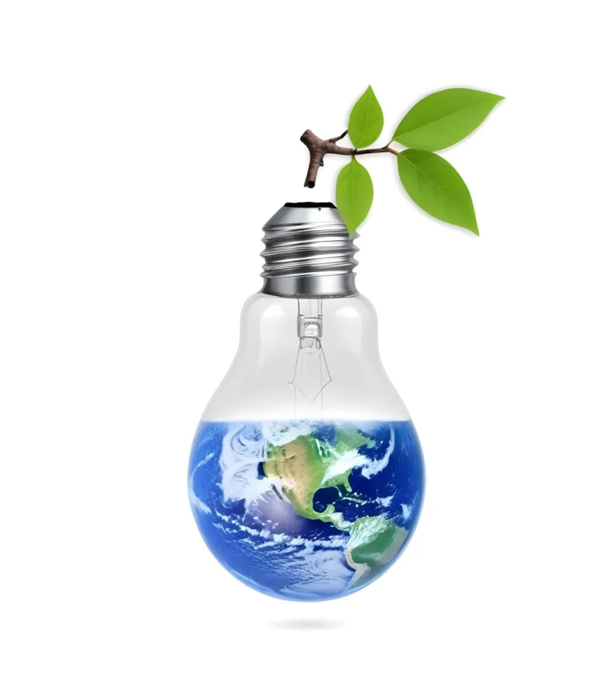 A Light Bulb With The Planet Earth Inside And A Branch With Green Leaves Coming Out Of The Top On A Green Background 9 743e