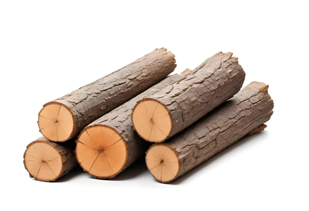 A Pile Of Firewood Logs With Bark Arranged In A Stack Showing The Texture And The Rough Texture Of The Bark On A White Background 7 39ee