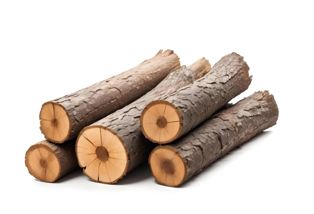 A Pile Of Firewood Logs With Bark Arranged In A Stack Showing The Texture And The Rough Texture Of The Bark On A White Background 9 A49e