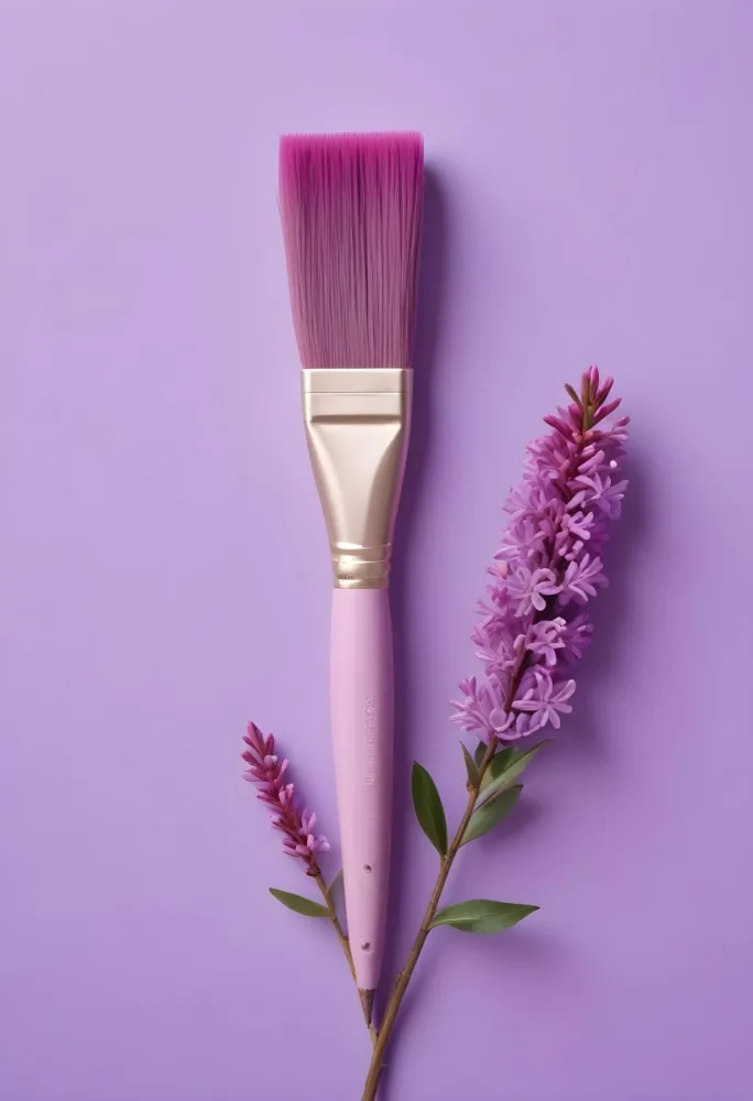 A Pink Paintbrush With Purple Lilac Flowers On A Light Purple Background 7 2bf4