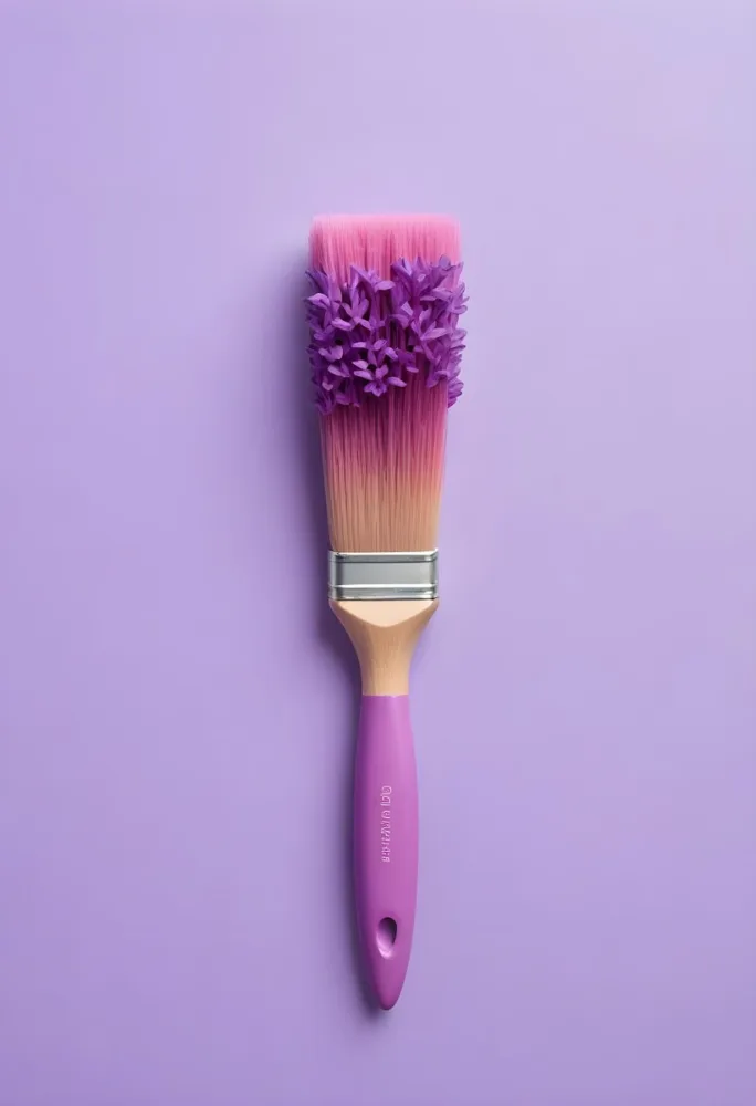 A Pink Paintbrush With Purple Lilac Flowers On A Light Purple Background 8 54eb