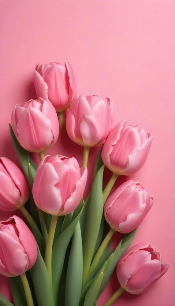 A Pink Tulip Flower With Green Stems In Front Of A Blank White Paper Sheet 124 503b