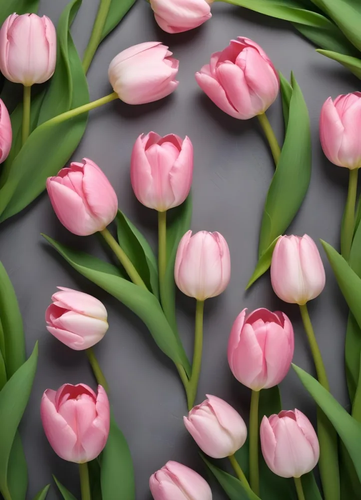 A Pink Tulip Flower With Green Stems In Front Of A Blank White Paper Sheet 55 70a9