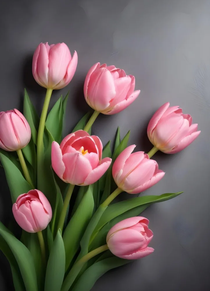 A Pink Tulip Flower With Green Stems In Front Of A Blank White Paper Sheet 69 Adf8