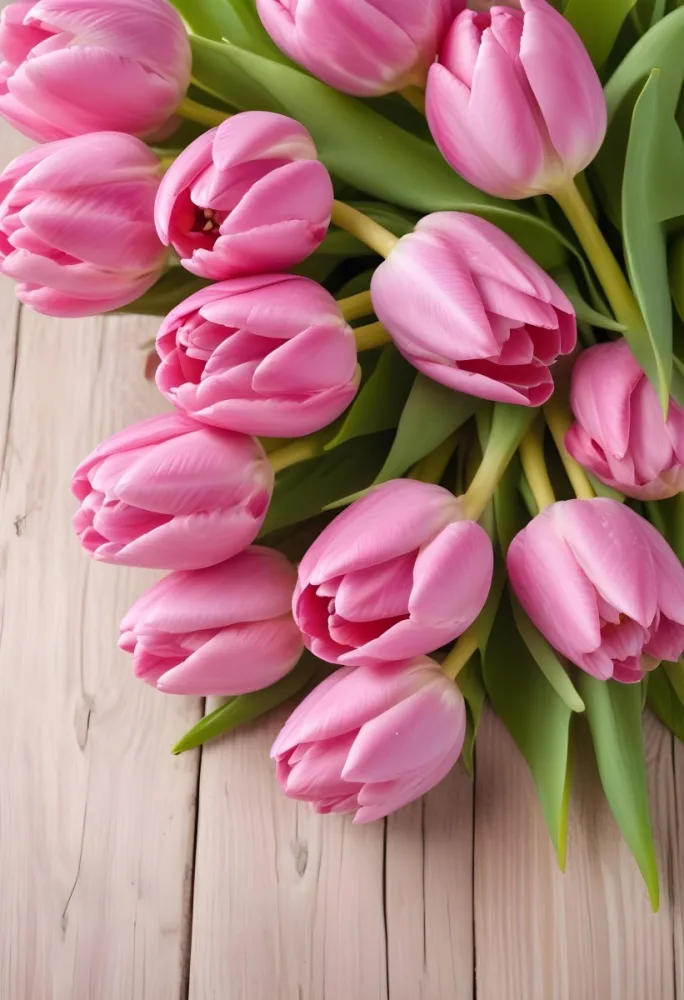 A Pink Tulip Flower With Green Stems In Front Of A Blank White Paper Sheet 85 F1a4