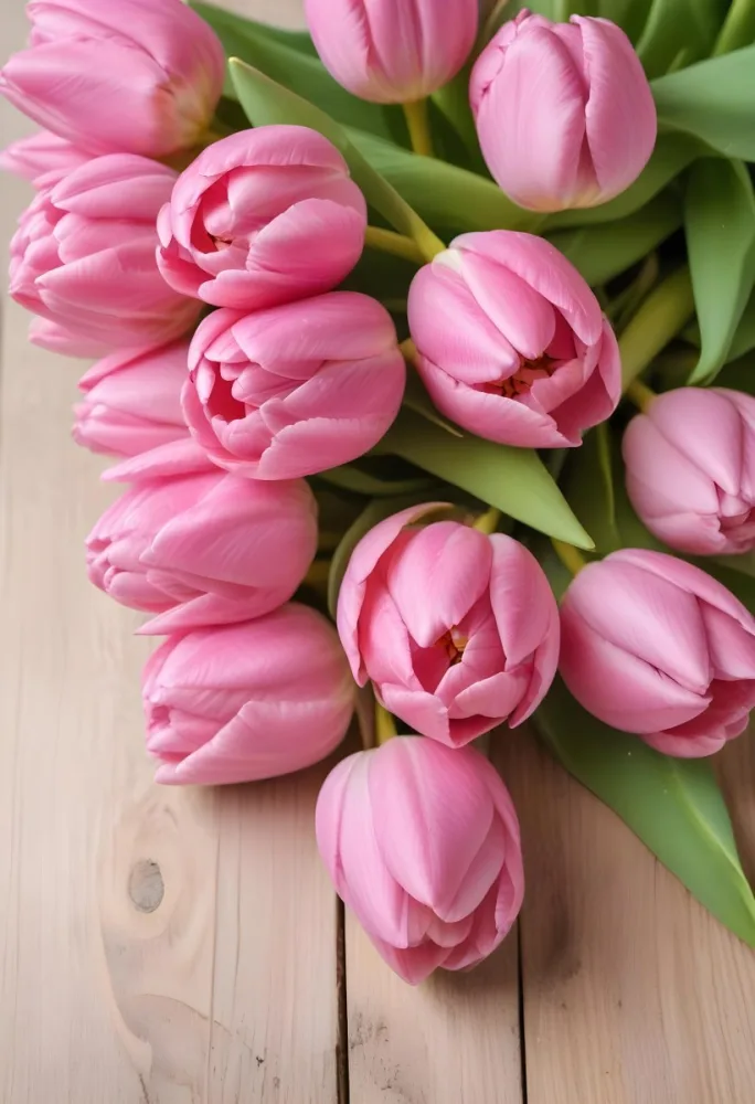 A Pink Tulip Flower With Green Stems In Front Of A Blank White Paper Sheet 88 28e4