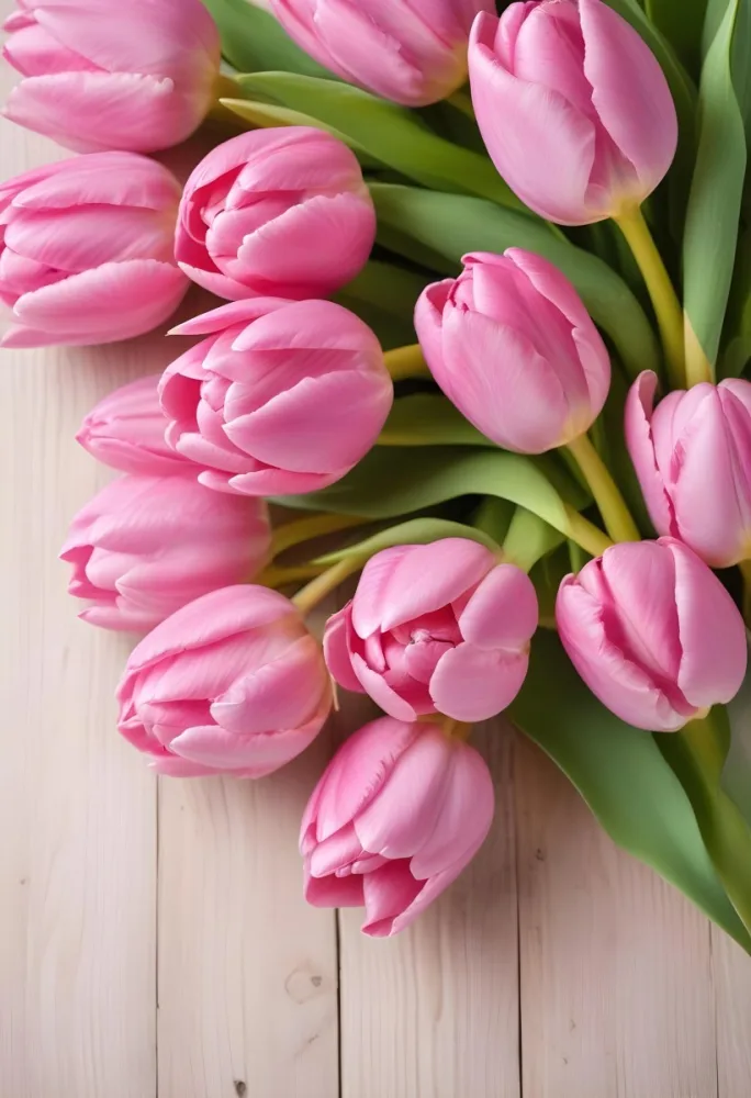 A Pink Tulip Flower With Green Stems In Front Of A Blank White Paper Sheet 89 C7ea