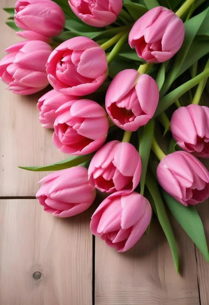 A Pink Tulip Flower With Green Stems In Front Of A Blank White Paper Sheet 92 852c