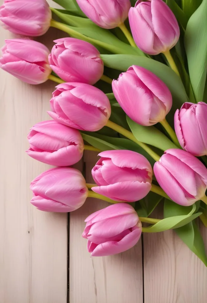 A Pink Tulip Flower With Green Stems In Front Of A Blank White Paper Sheet 93 4c23