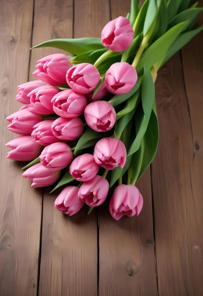 A Pink Tulip Flower With Green Stems In Front Of A Blank White Paper Sheet 97 41d0